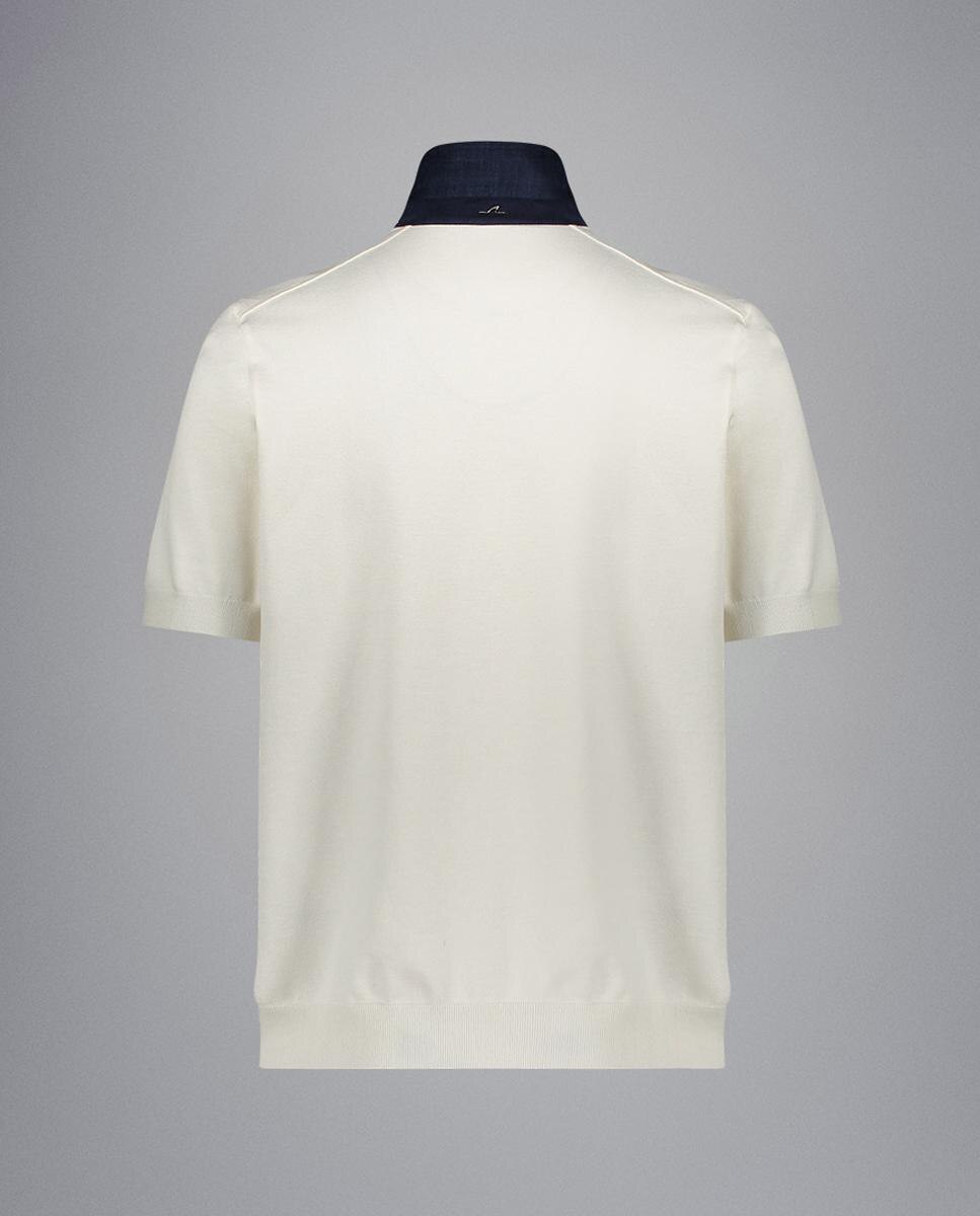 Polo de Tricot de Seda-Algodão com Manga Curta Branco-2