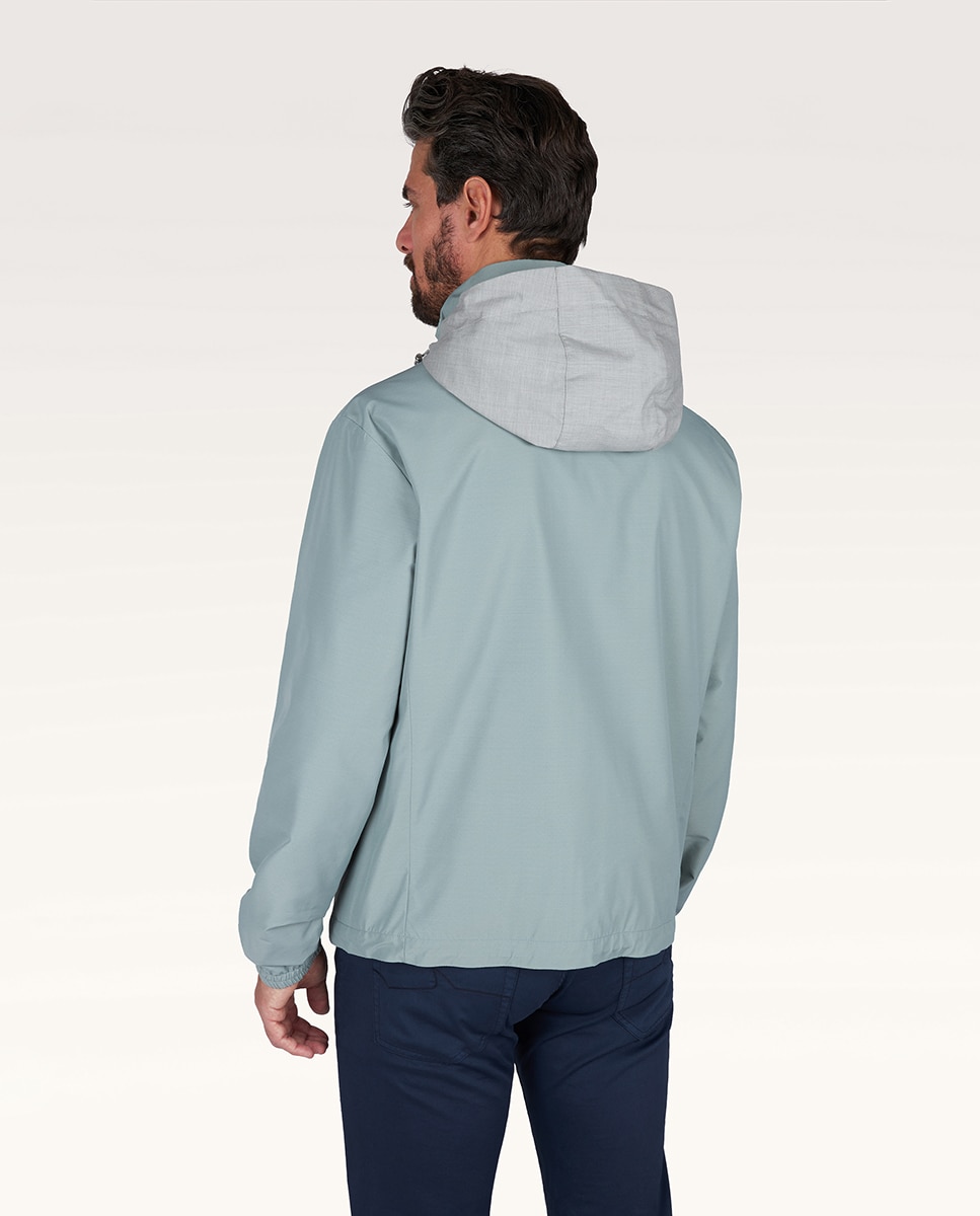Blusão Curto com Capuz Desmontável em Nylon com Lã-Seda Verde Água-2