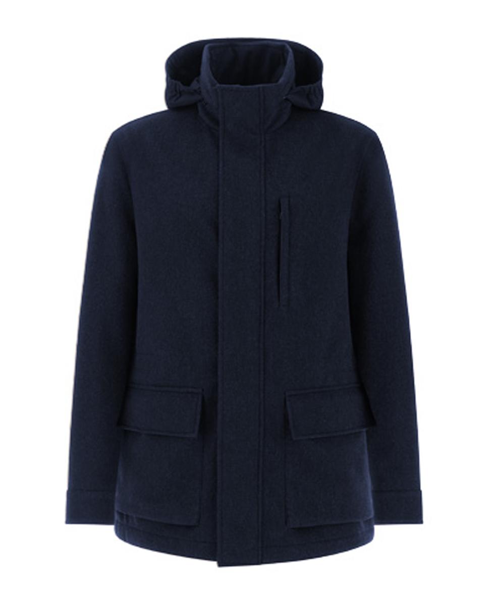 Imagen 0 de Chaquetón en cashmere de hombre con capucha y ribetes en piel Azul marino