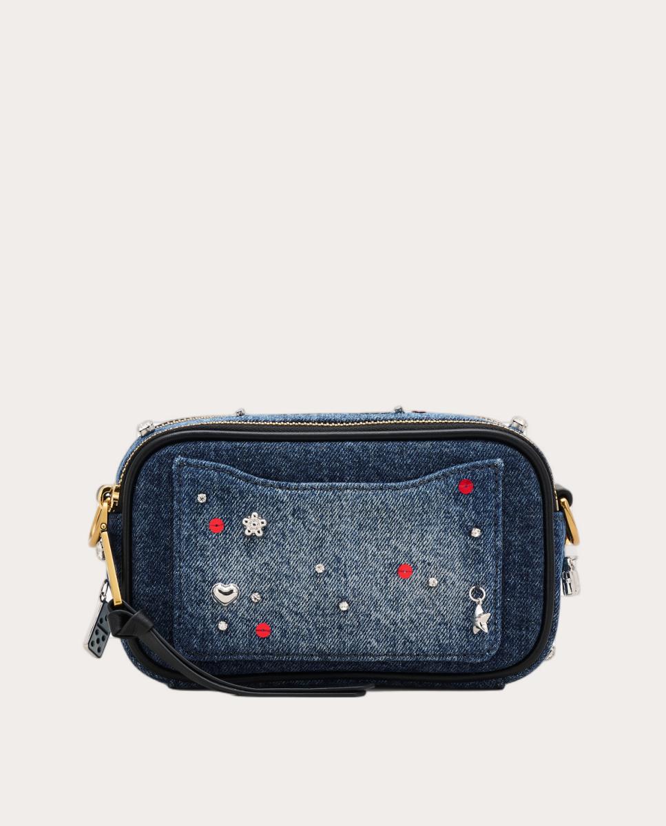 Mala a Tiracolo Snapshot Denim em Pele Azul-2