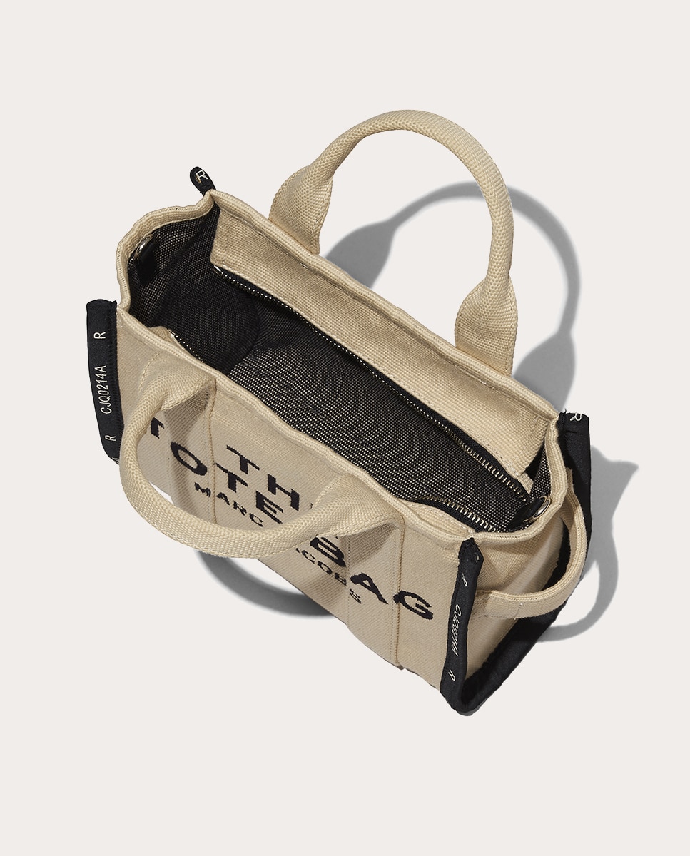Mala Shopper Jacquard Tipo Tote Small em Tecido Bege-3