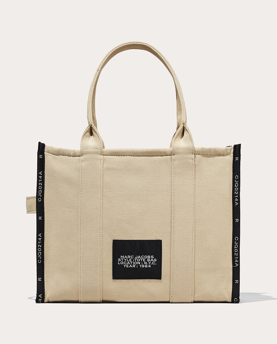 Mala Shopper Jacquard Tipo Tote Large em Tecido Bege-2