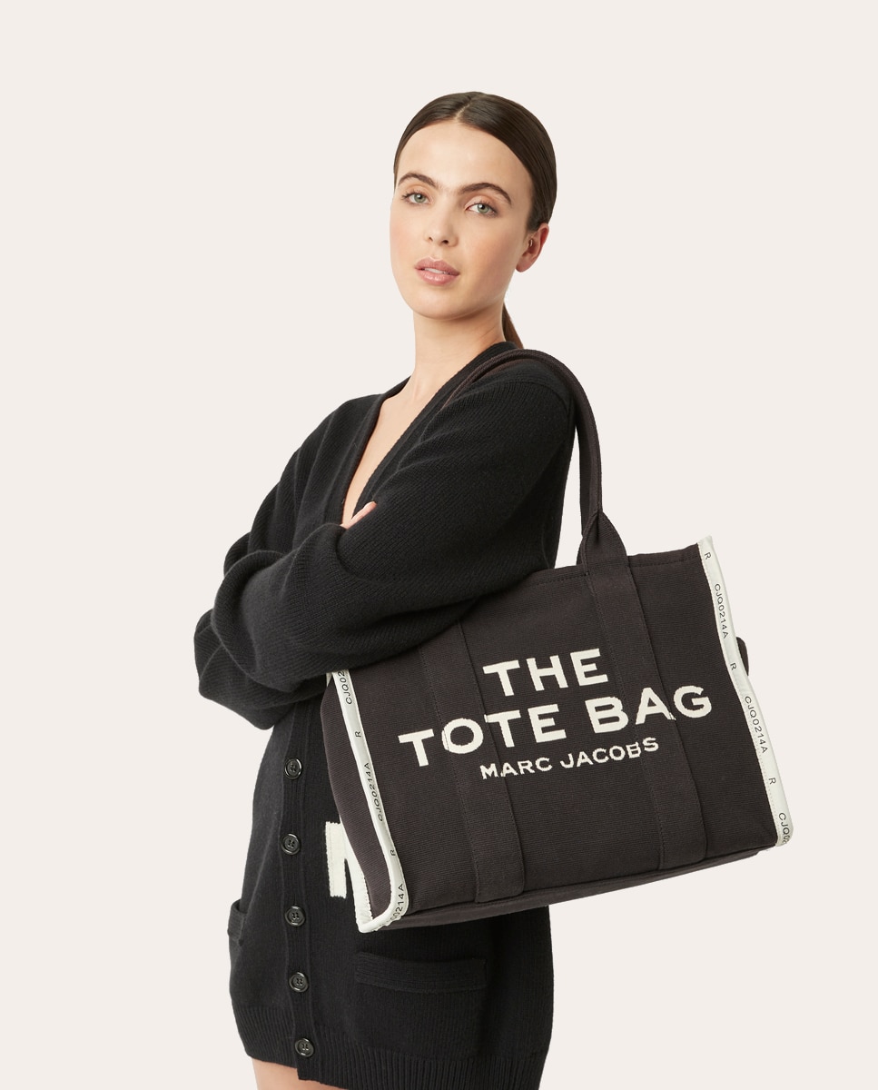 Mala Shopper Jacquard Tipo Tote Large em Tecido Preto-2