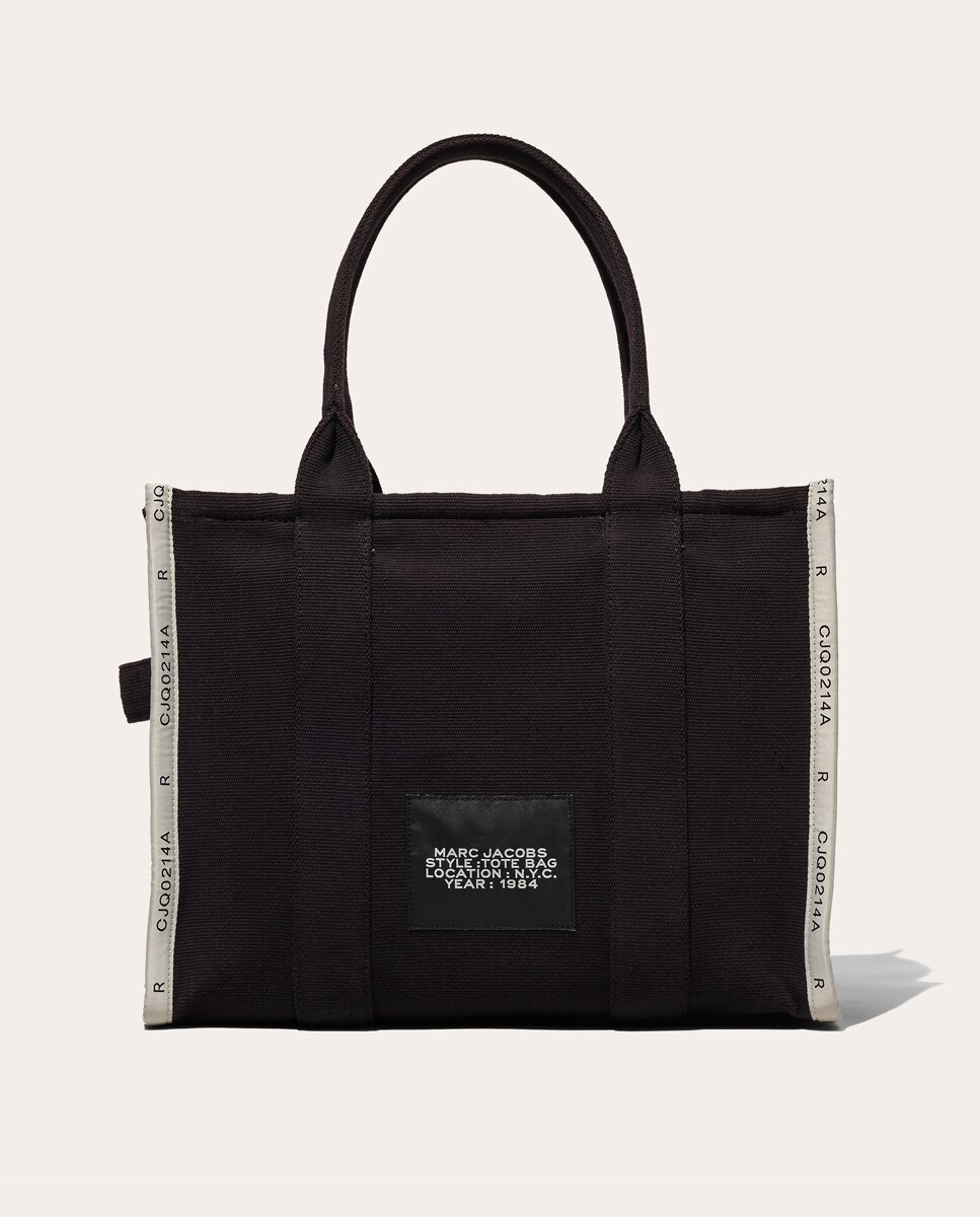 Mala Shopper Jacquard Tipo Tote Large em Tecido Preto-3
