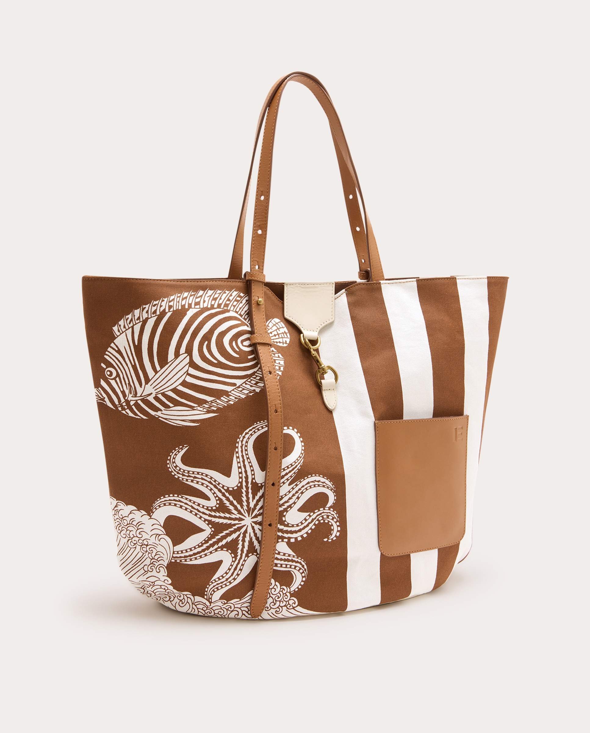Mala shopper Poseidón de algodão Castanho-claro-3