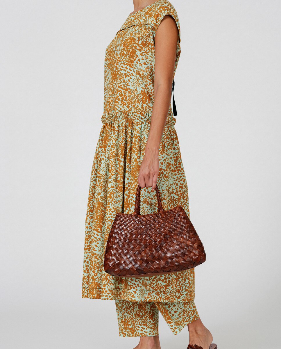 Mala Shopper Pequena Santa Cruz de Pele Castanho-8