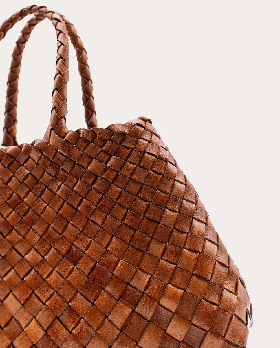 Mala Shopper Pequena Santa Cruz de Pele Castanho-10