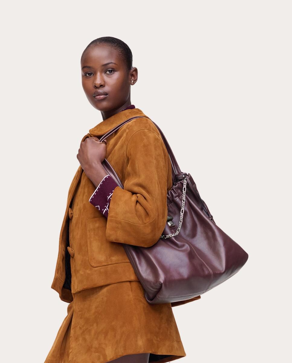 Mala de Ombro Tipo Hobo de Camurça Bordeaux-5