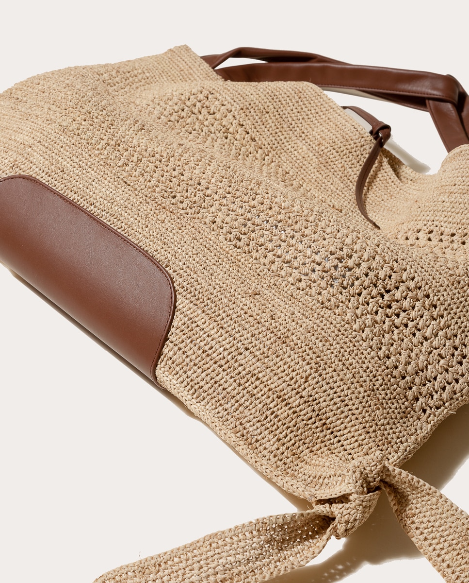 Mala Shopper Cador de Ráfia Castanho-claro-3