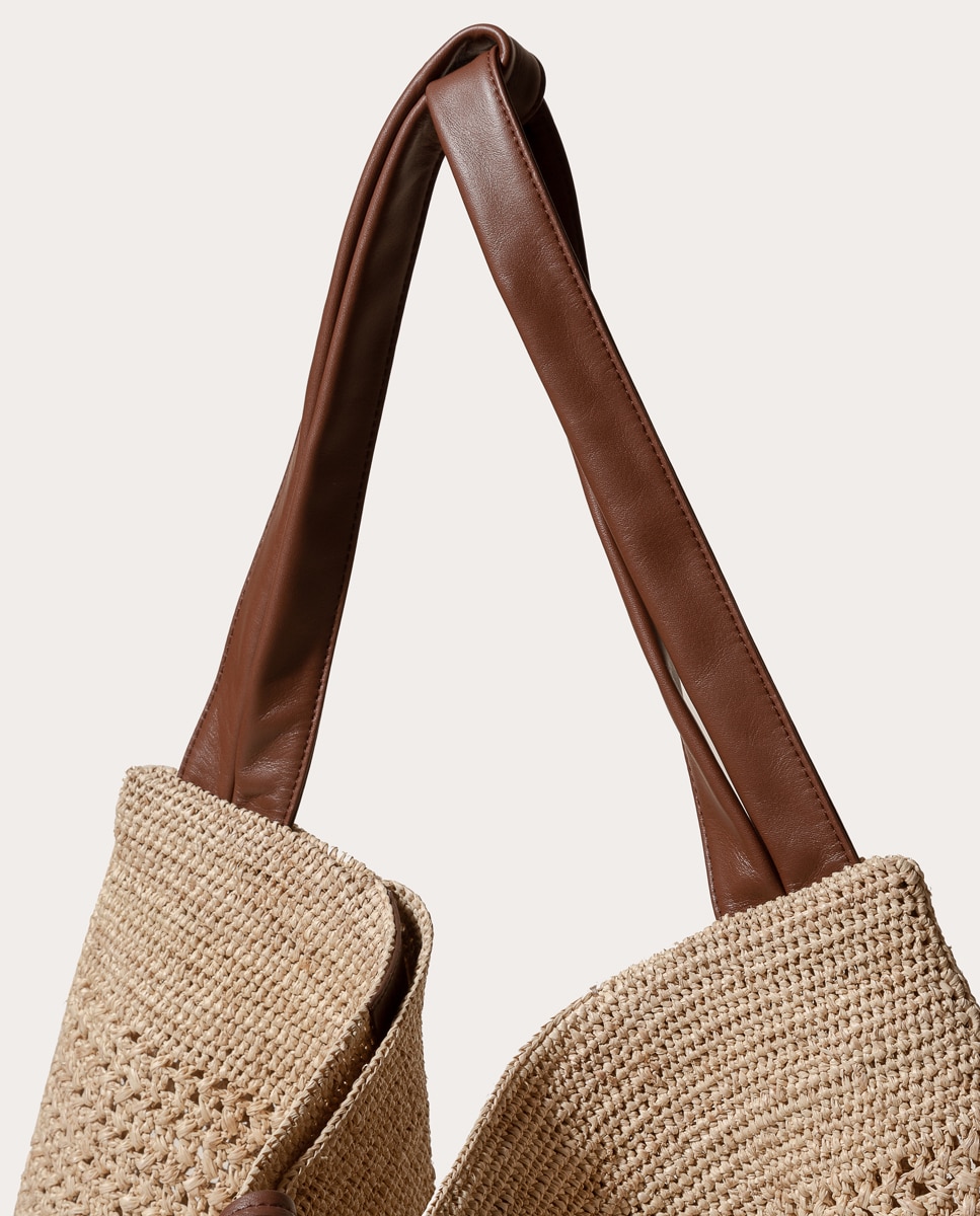 Mala Shopper Cador de Ráfia Castanho-claro-4