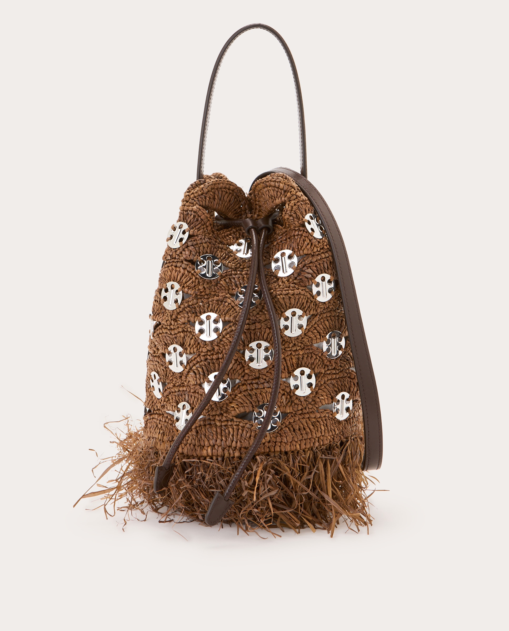 Imagen 1 de Bolso bucket de rafia con discos 1969 Marrón
