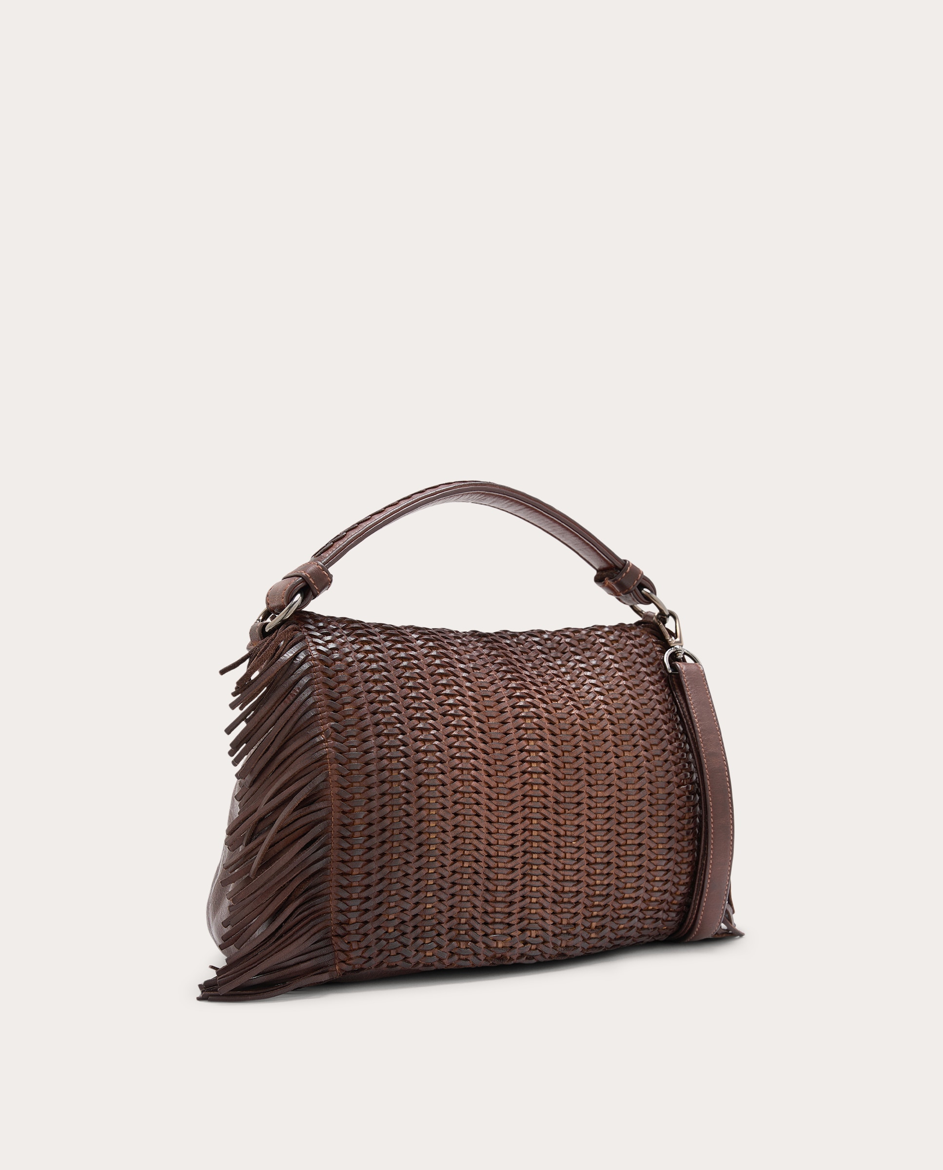Bolso de hombro trenzado de piel - Marrón Marrón-3