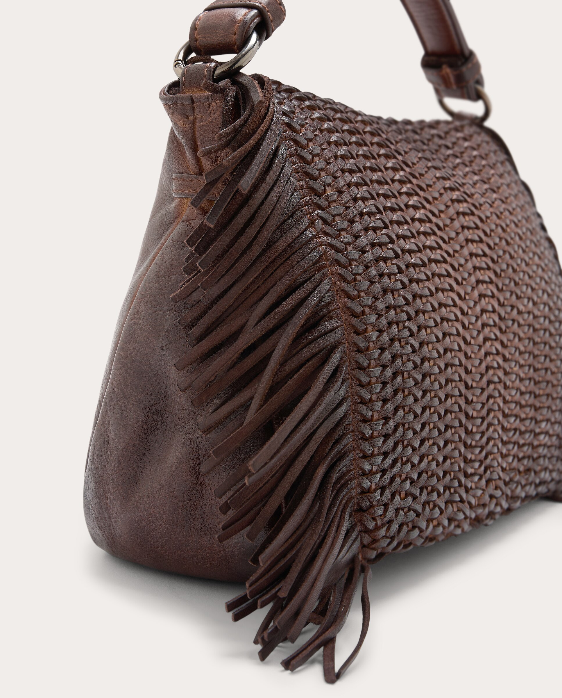 Bolso de hombro trenzado de piel - Marrón Marrón-4
