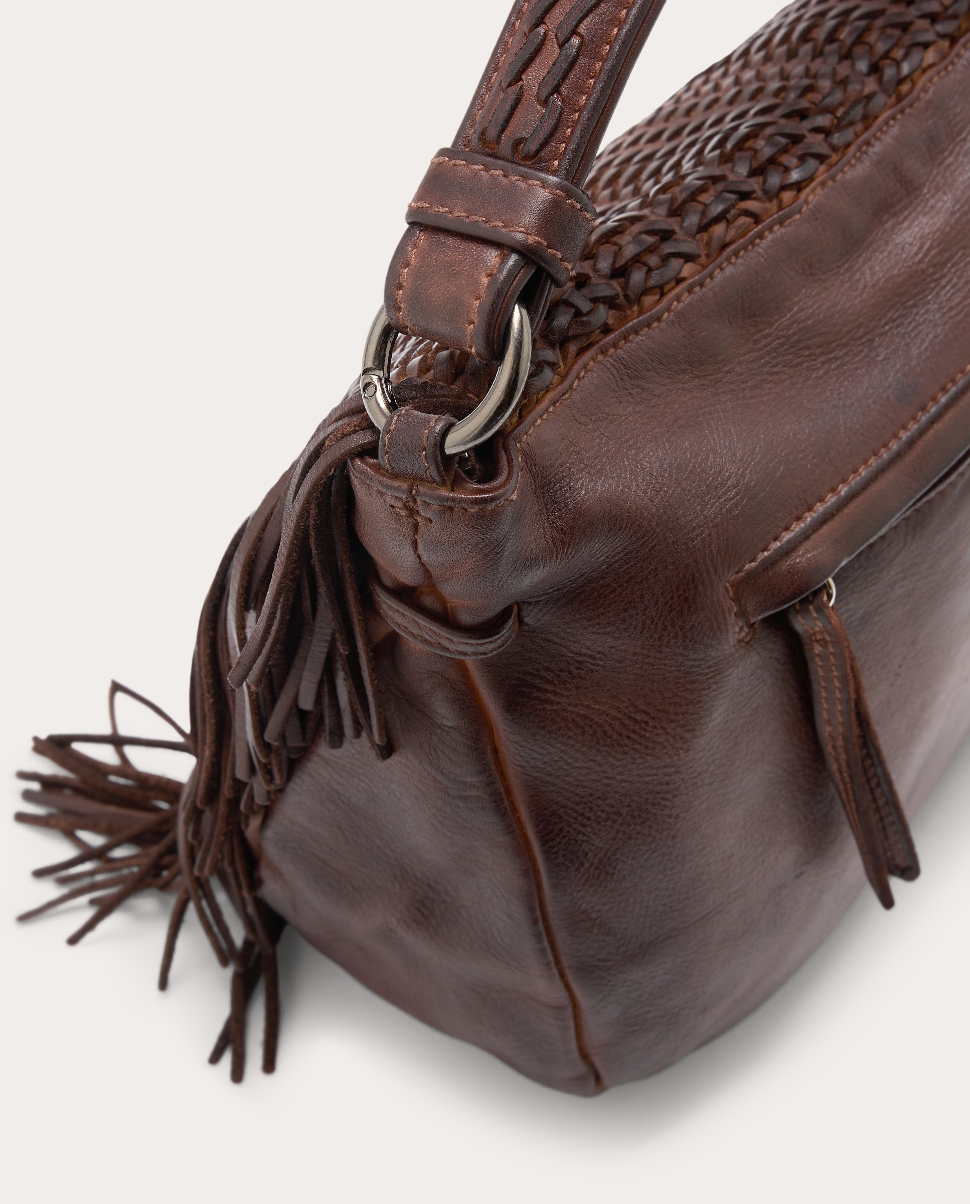 Bolso de hombro trenzado de piel - Marrón Marrón-5