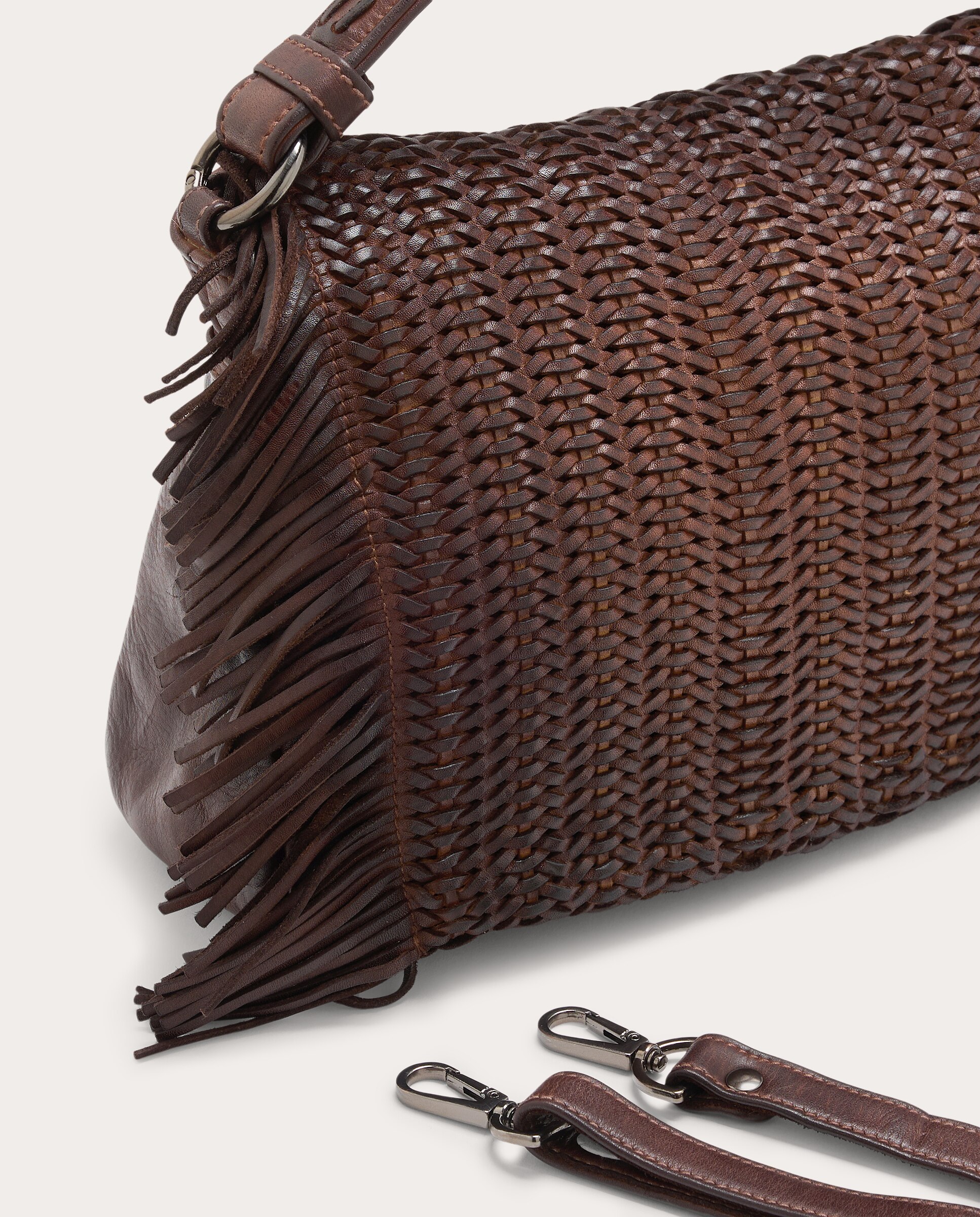 Bolso de hombro trenzado de piel - Marrón Marrón-6