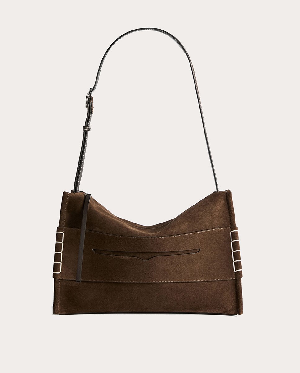 Imagen 0 de Bolso de hombro Messenger Loafer de ante Marrón oscuro