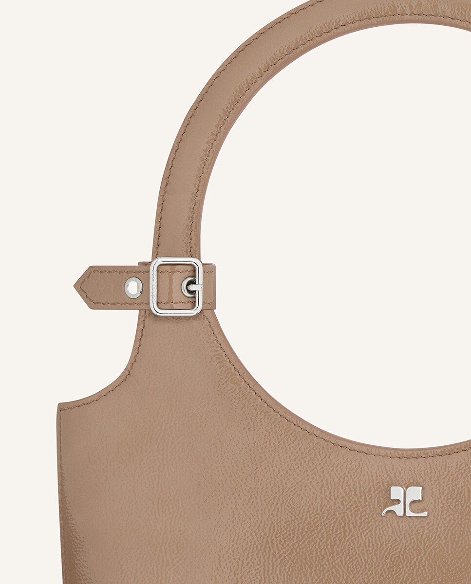 Bolso de mano de piel Marrón-4