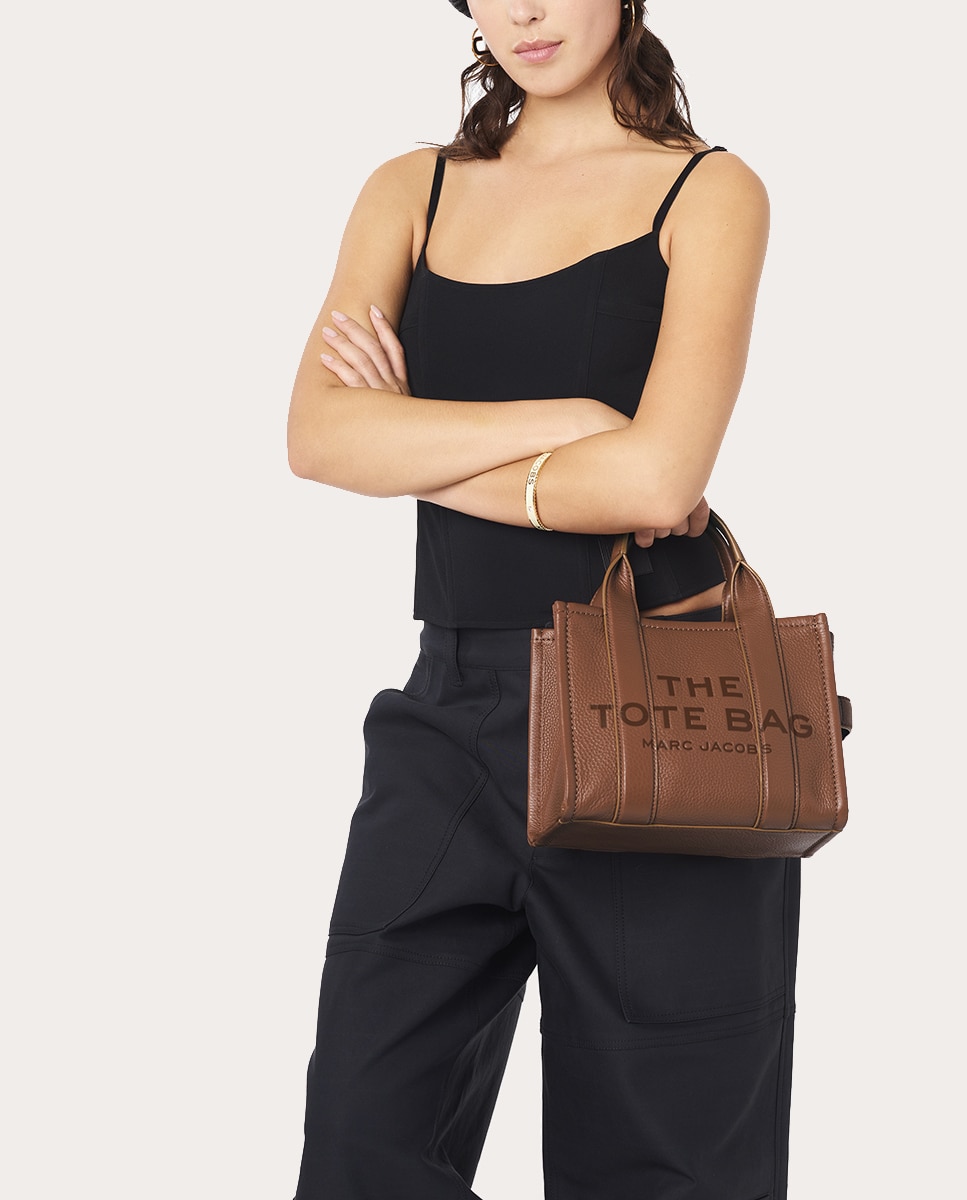 Mala Shopper Traveler Mini em Pele Castanho-claro-4