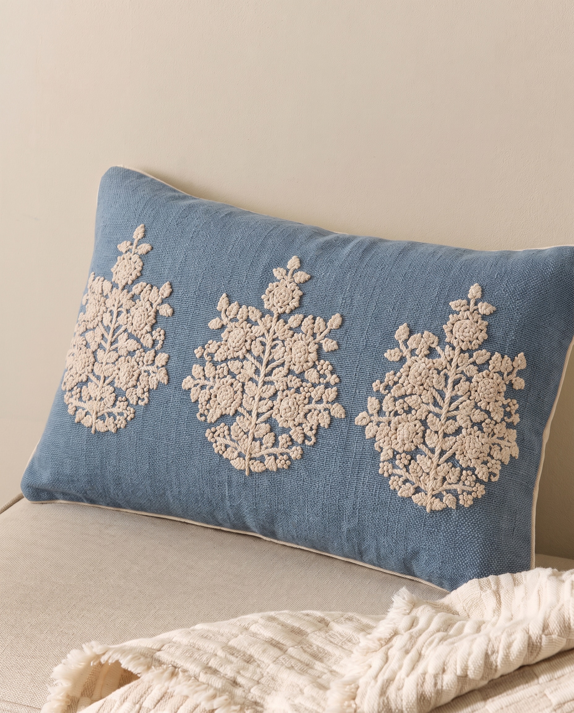 Imagen 1 de Cojín decorativo rectangular bordado Alheli - Azul 40 x 60 cm Azul
