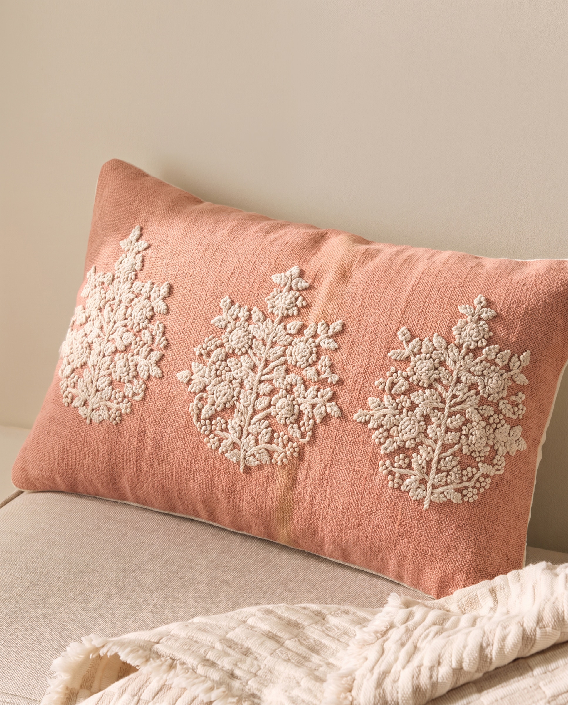Imagen 1 de Cojín decorativo rectangular bordado Alheli Coral