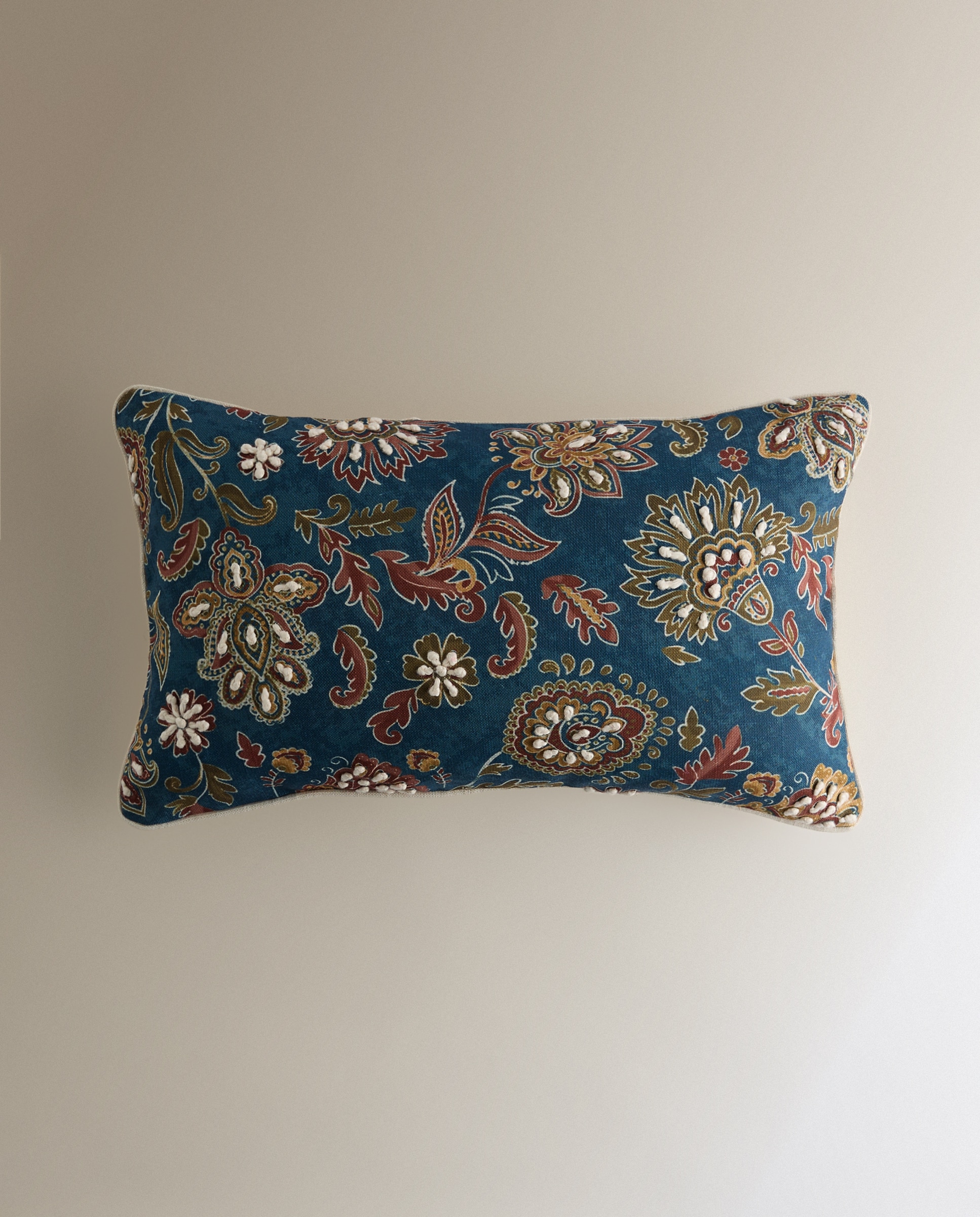 Cojín decorativo rectangular bordado Indian - Azul 30 x 50 cm Azul-2