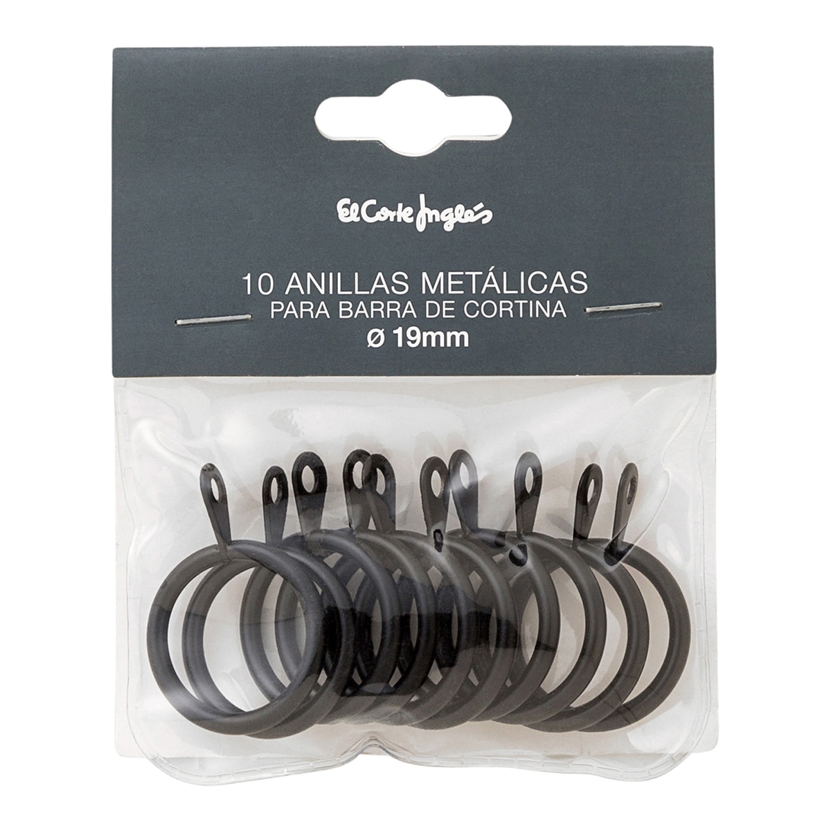 Pack de 10 anillas para cortina El Corte Inglés - Negro Diámetro 1,9 cm Negro-2