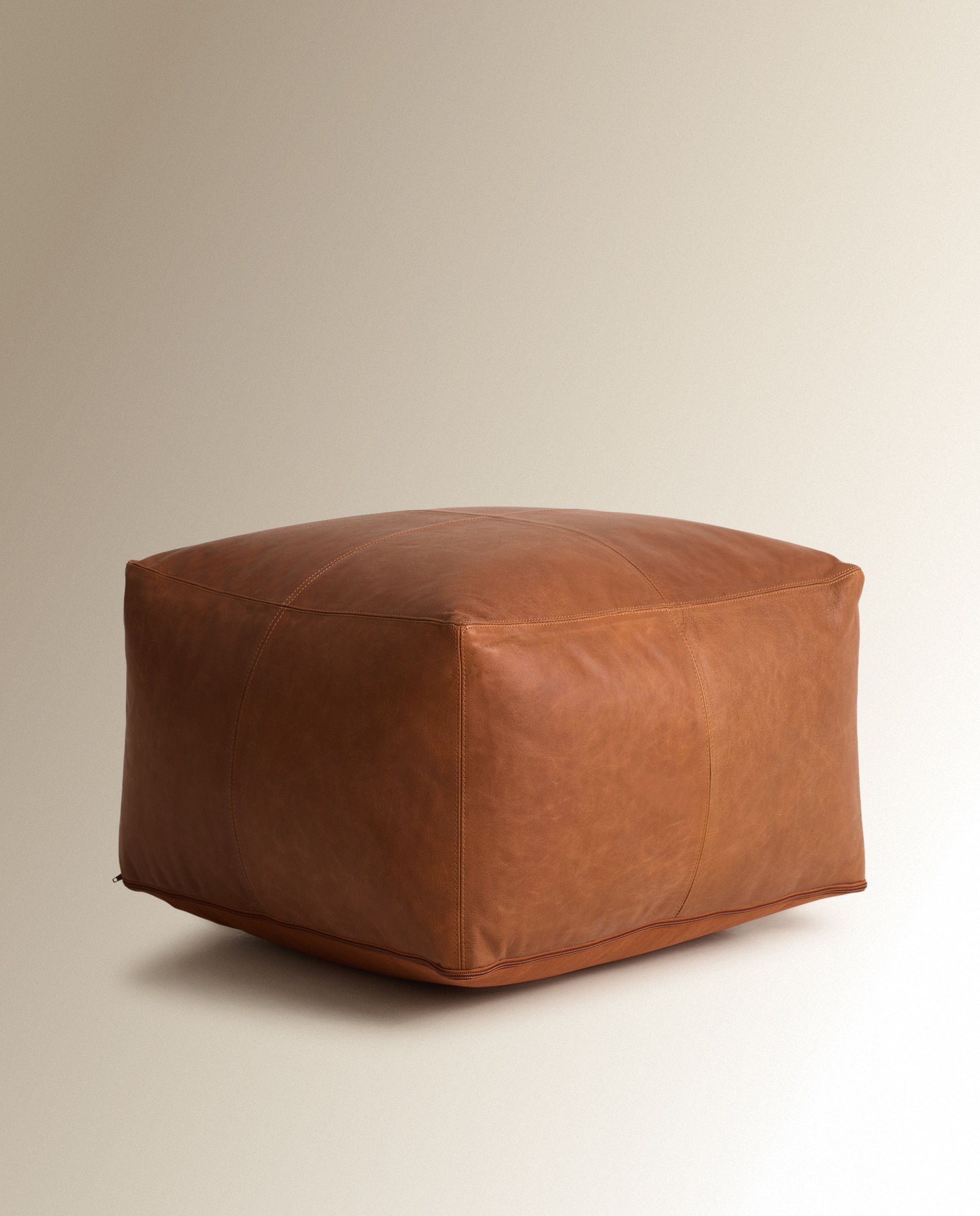 Puf rectangular de piel - Marrón oscuro 55 x 55 cm Marrón oscuro-2