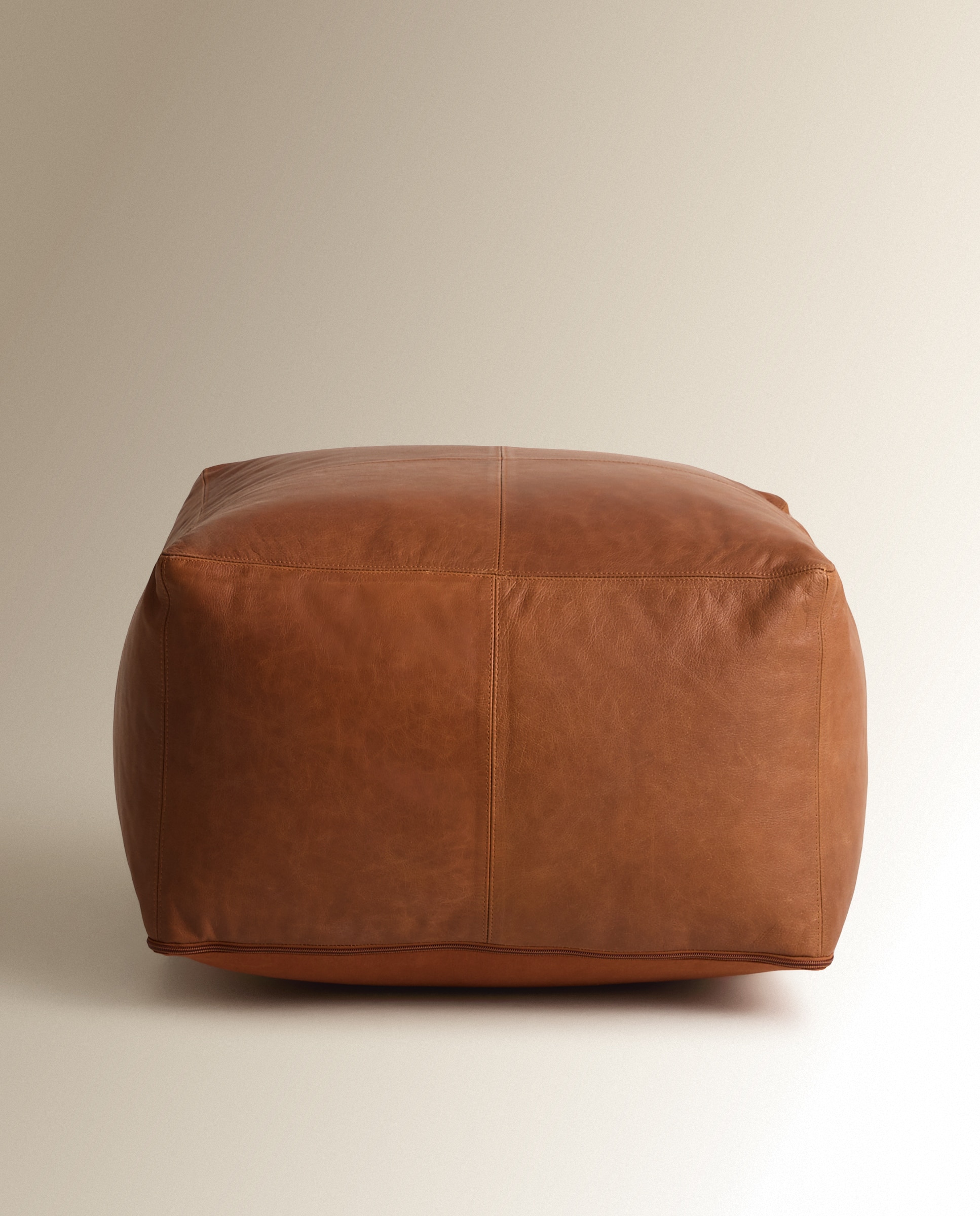 Puf rectangular de piel - Marrón oscuro 55 x 55 cm Marrón oscuro-3