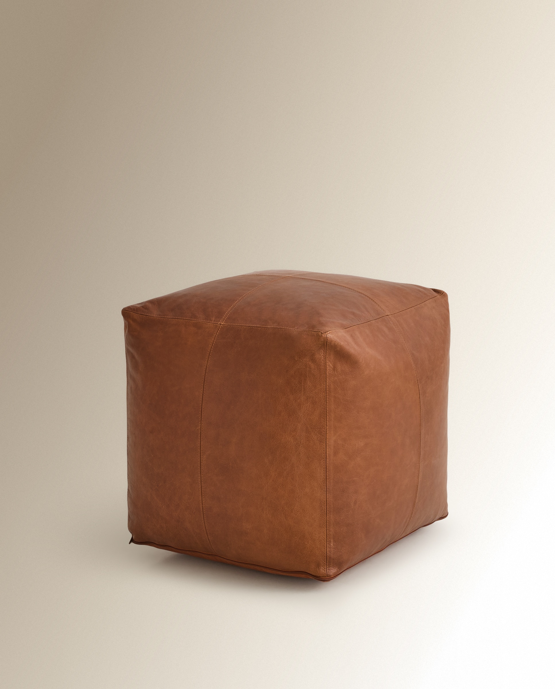 Puf cuadrado de piel - Marrón oscuro 45 x 45 cm Marrón oscuro-2