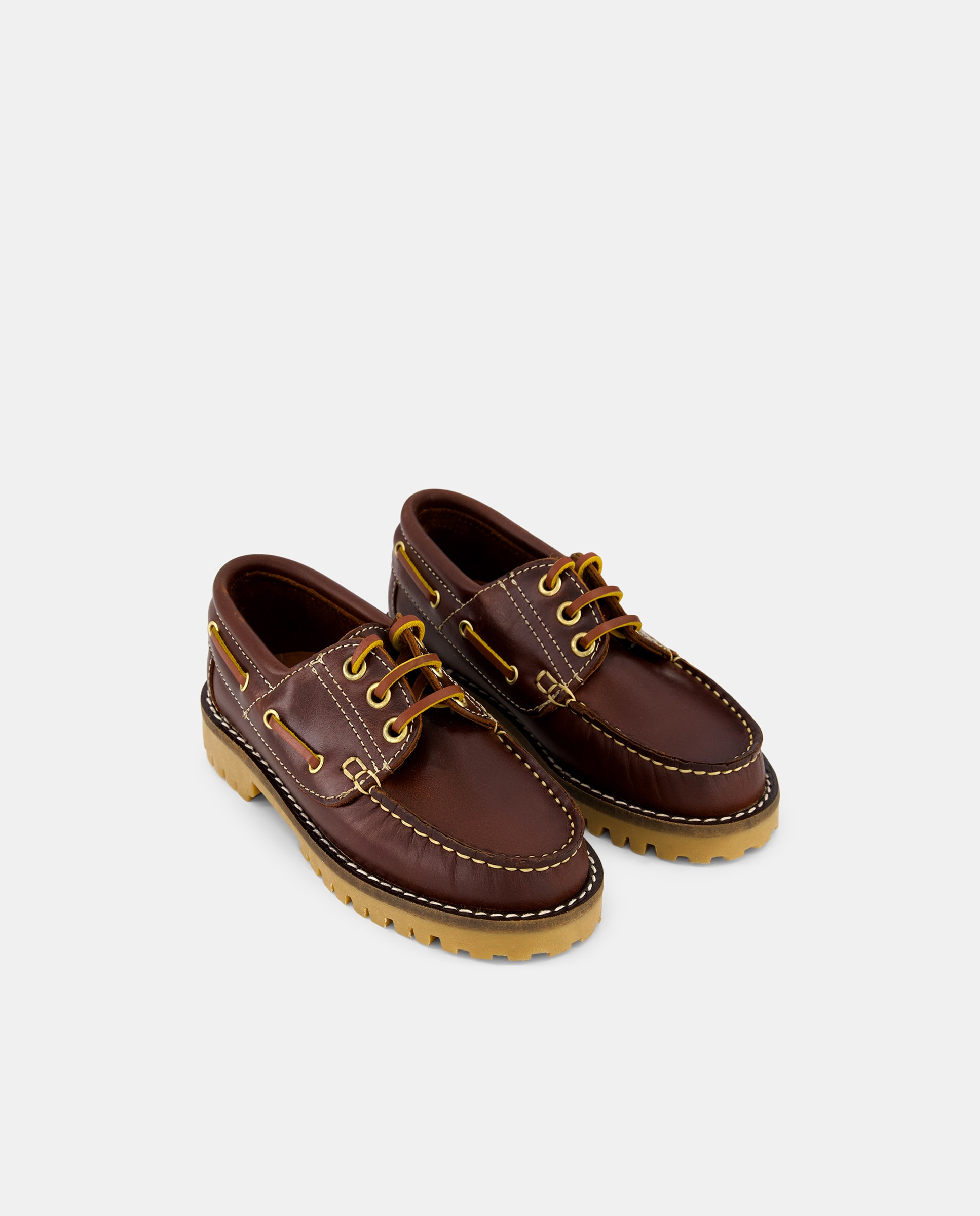 Náutico nacional de pielcon cordones Marrón oscuro-2