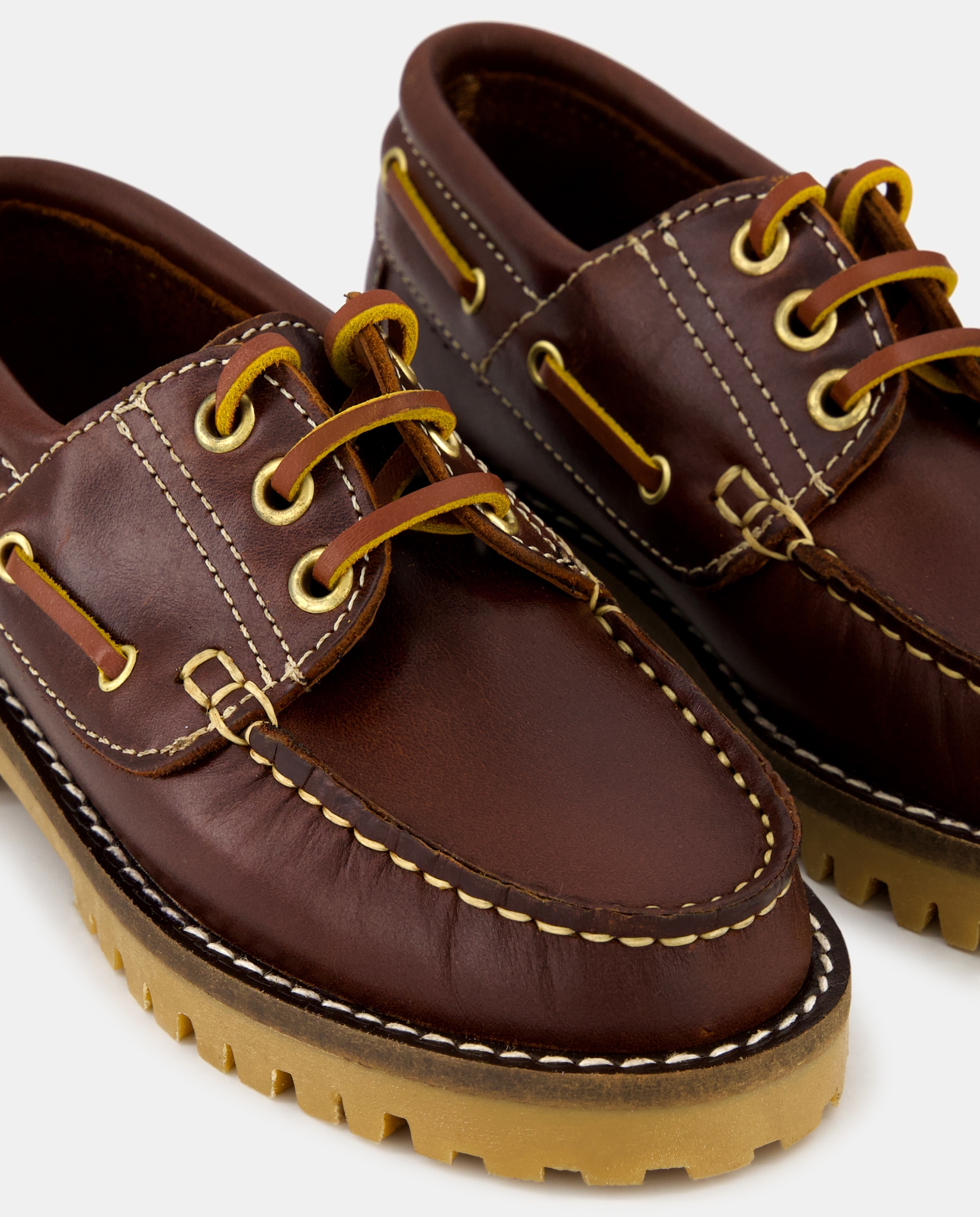 Náutico nacional de pielcon cordones Marrón oscuro-5