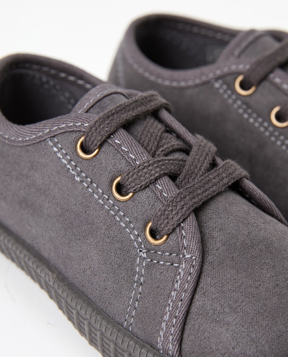 Bamba bebés microfibra con cordones Gris-5