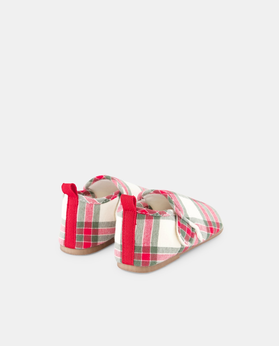 Zapatilla bebés de cuadros navidad 600 Rojo-3