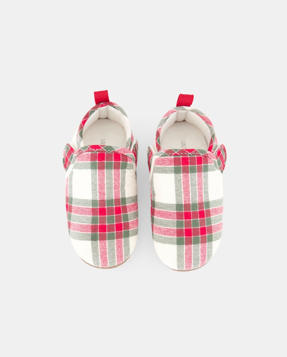 Zapatilla bebés de cuadros navidad 600 Rojo-4