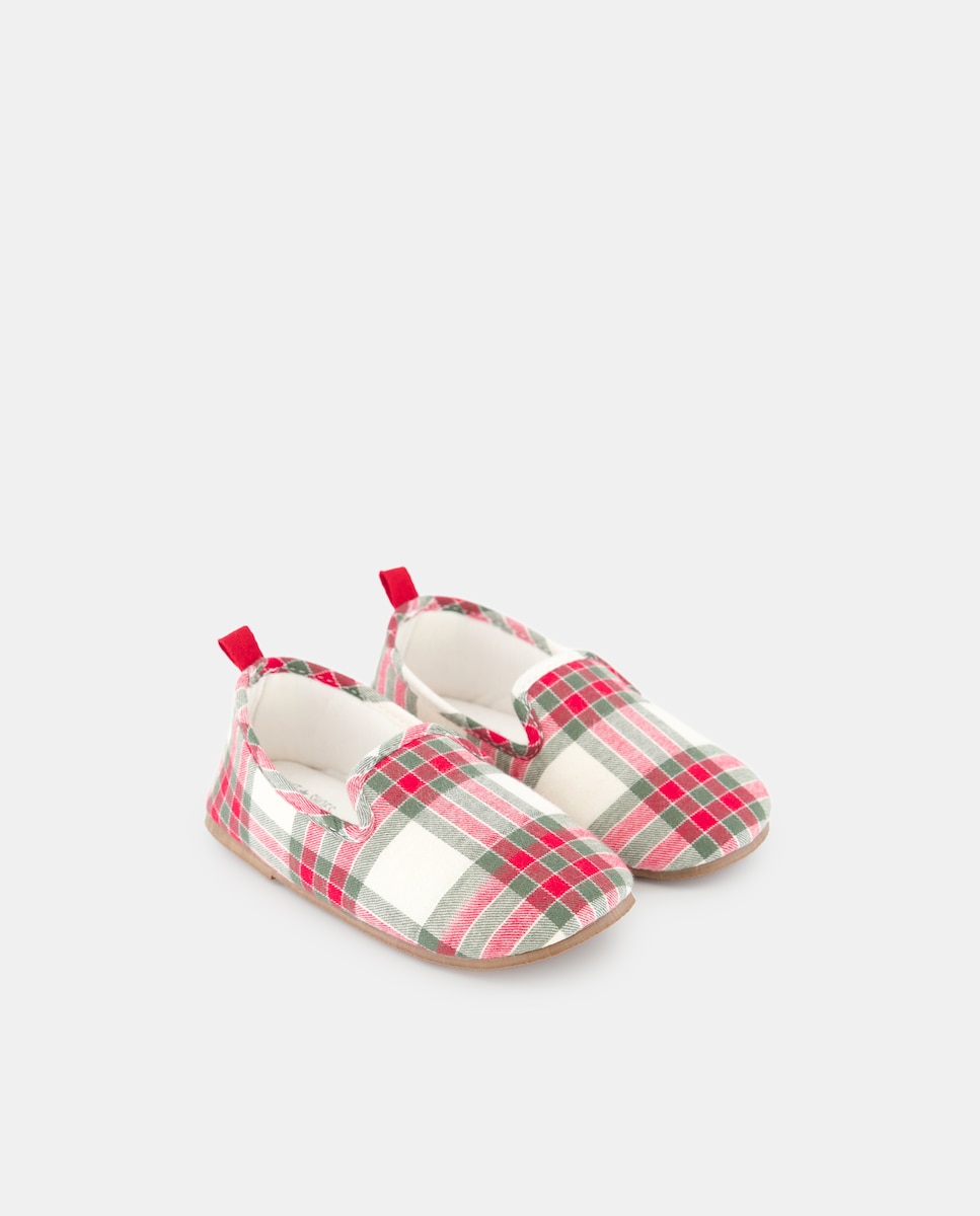 Zapatilla infantil de cuadros navidad 600 Rojo-2