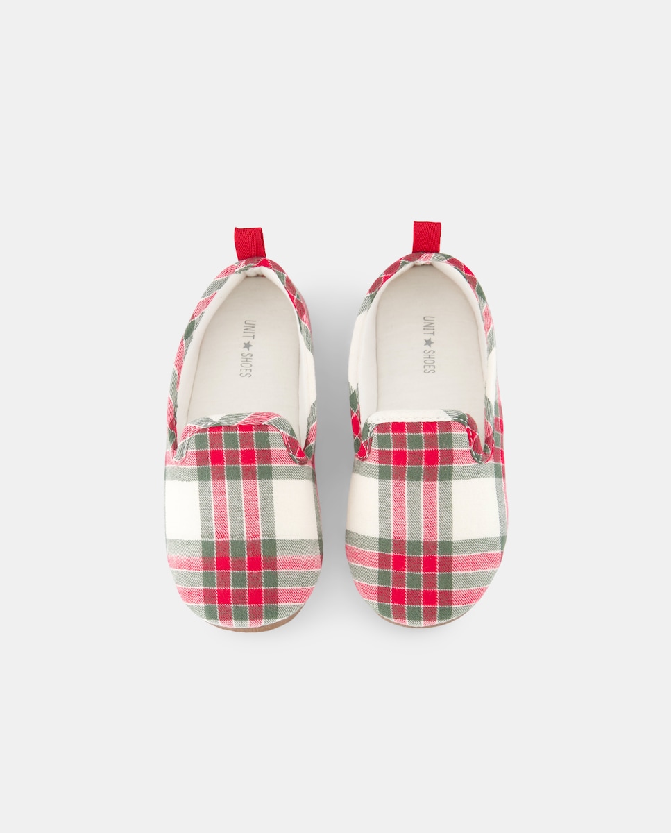 Zapatilla infantil de cuadros navidad 600 Rojo-4
