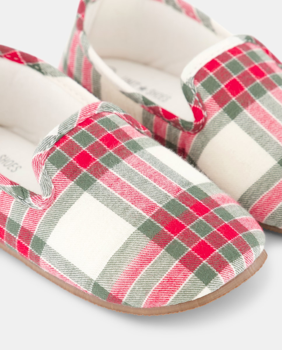Zapatilla infantil de cuadros navidad 600 Rojo-5