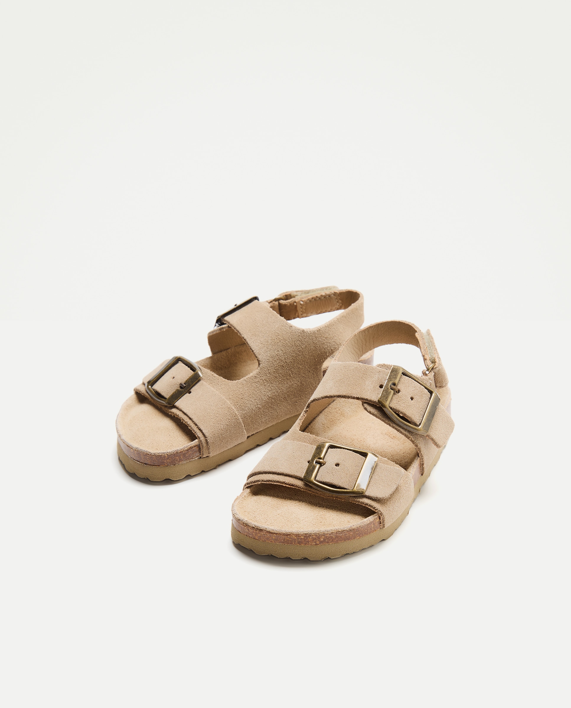 Sandalia bebés bio de piel con hebillas Beige-2