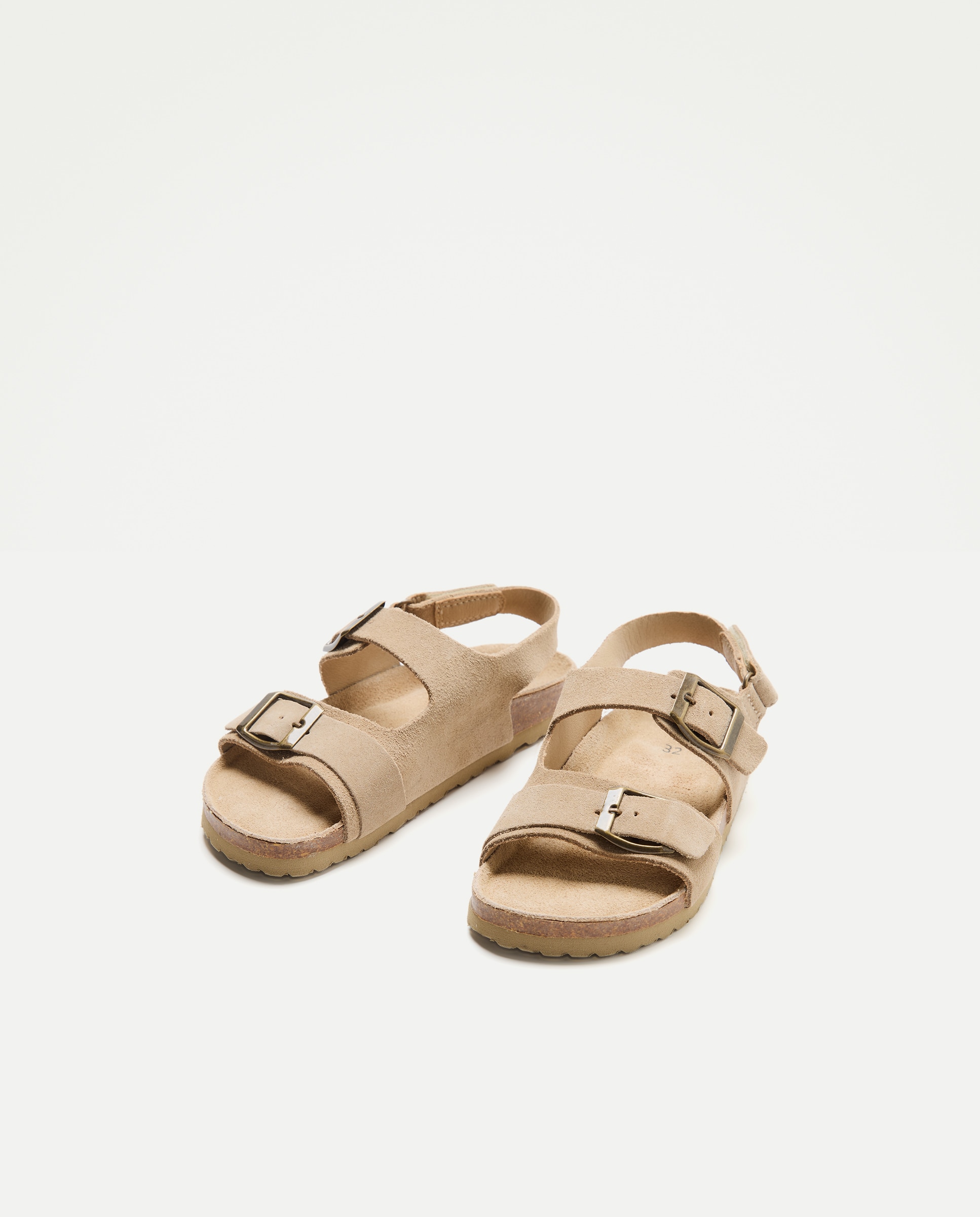 Sandalia infantil bio de piel con hebillas Beige-2