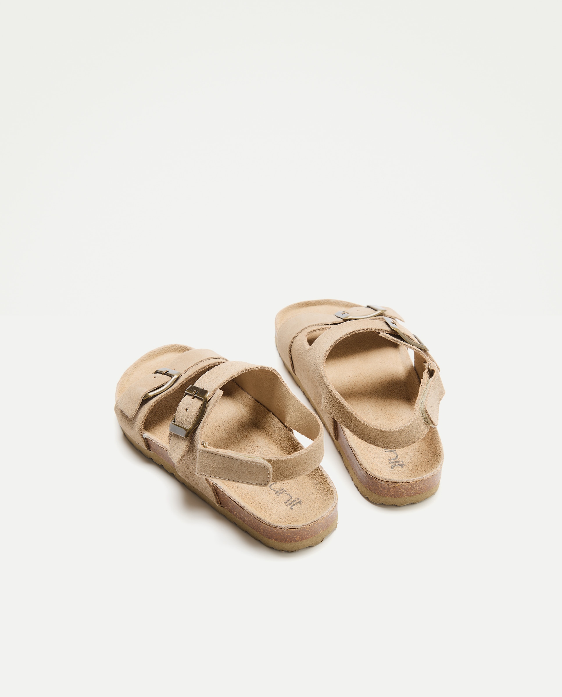 Sandalia infantil bio de piel con hebillas Beige-3