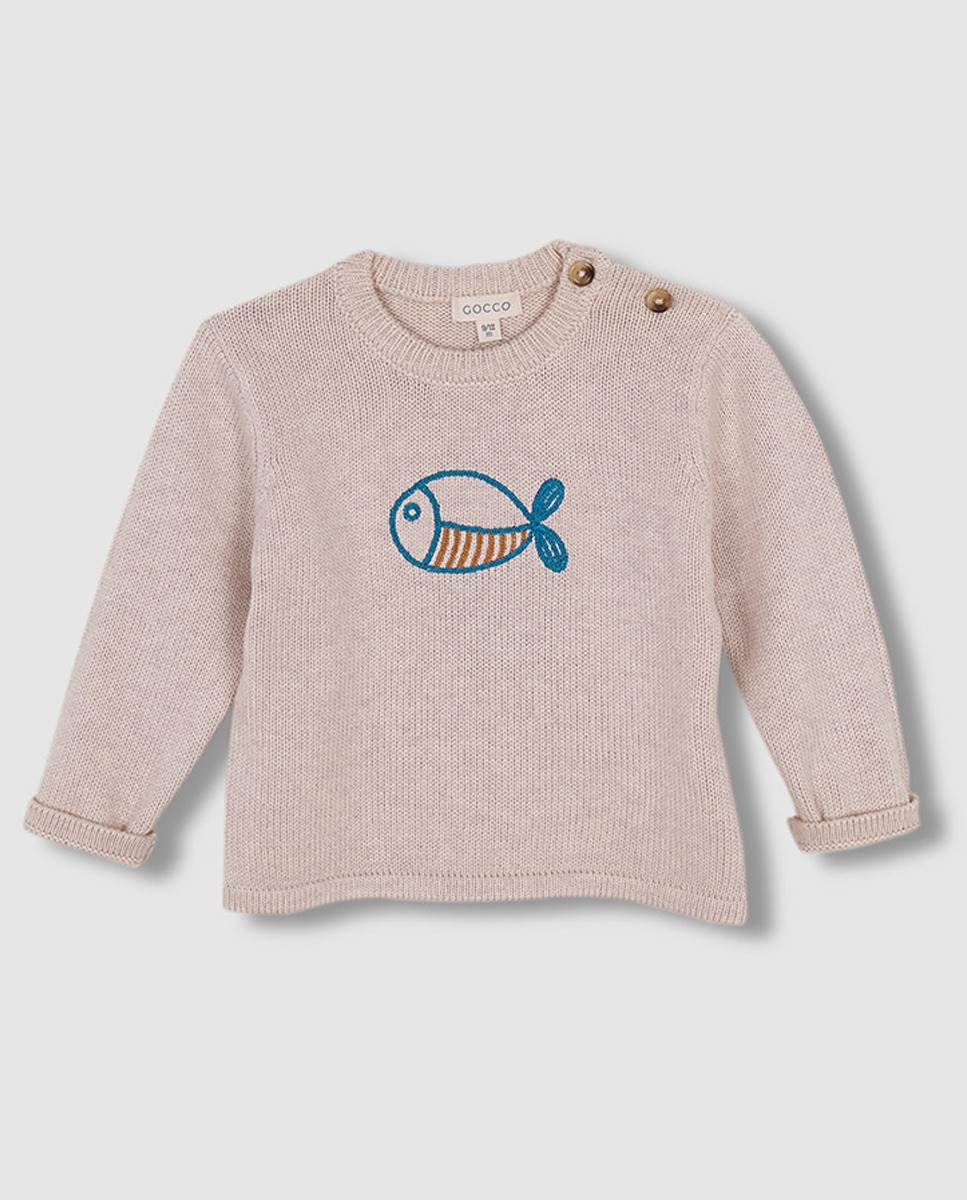 Camisola de Malha com Bordado de Peixe Gocco Pedra-2