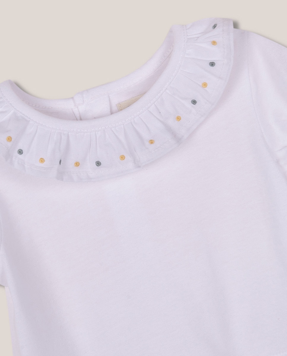 T-Shirt com Gola de Folho e Bordados Gocco Branco-2