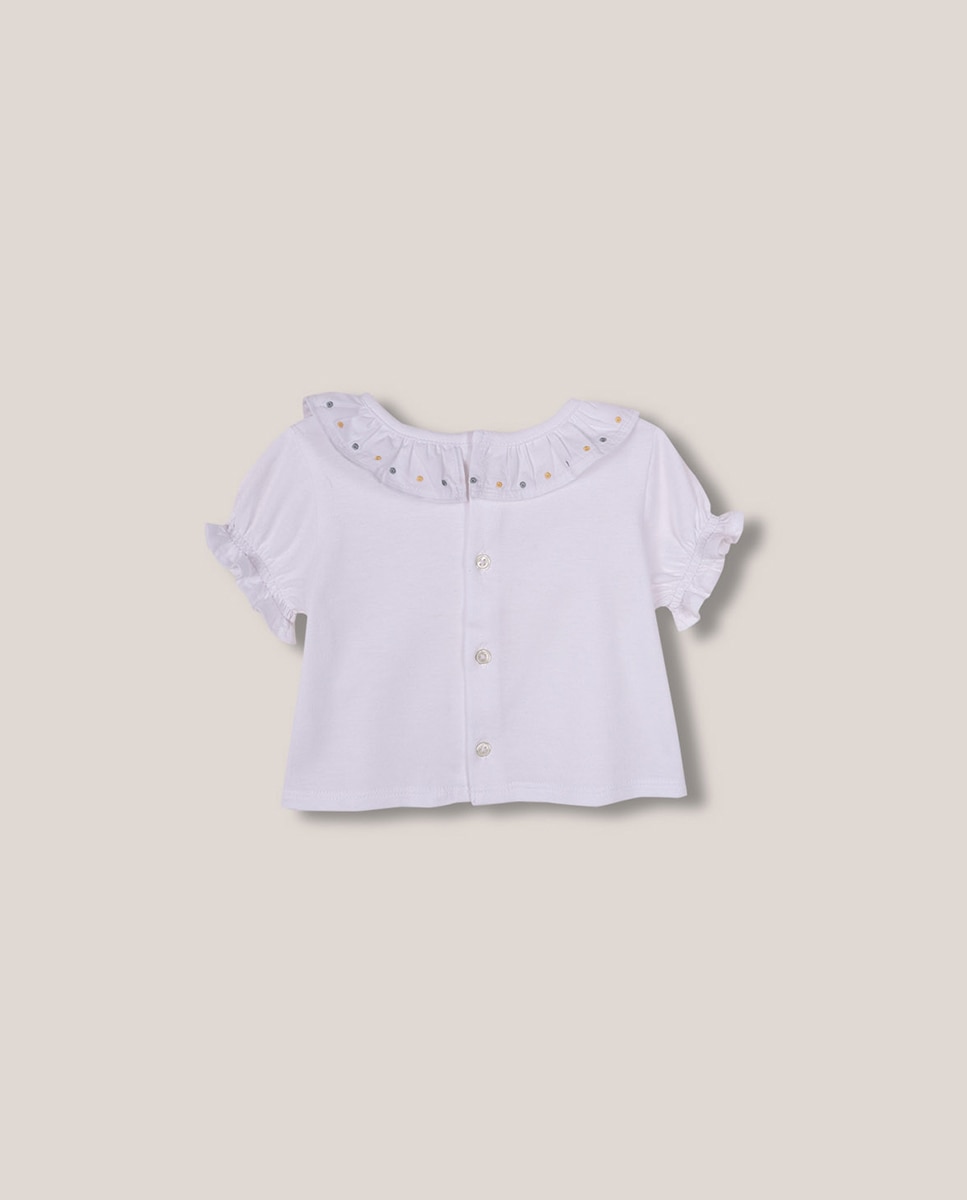 T-Shirt com Gola de Folho e Bordados Gocco Branco-3
