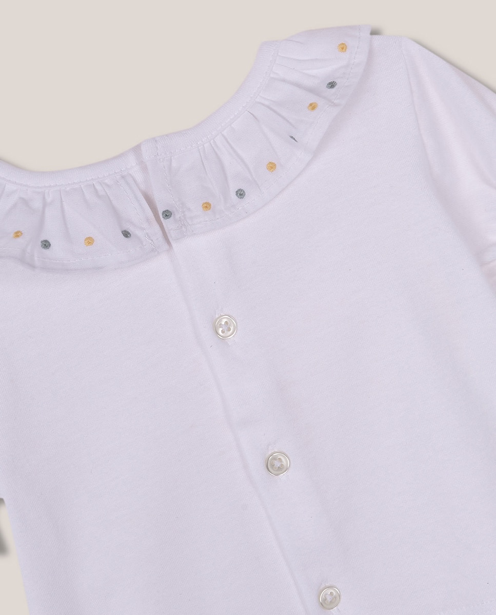 T-Shirt com Gola de Folho e Bordados Gocco Branco-4