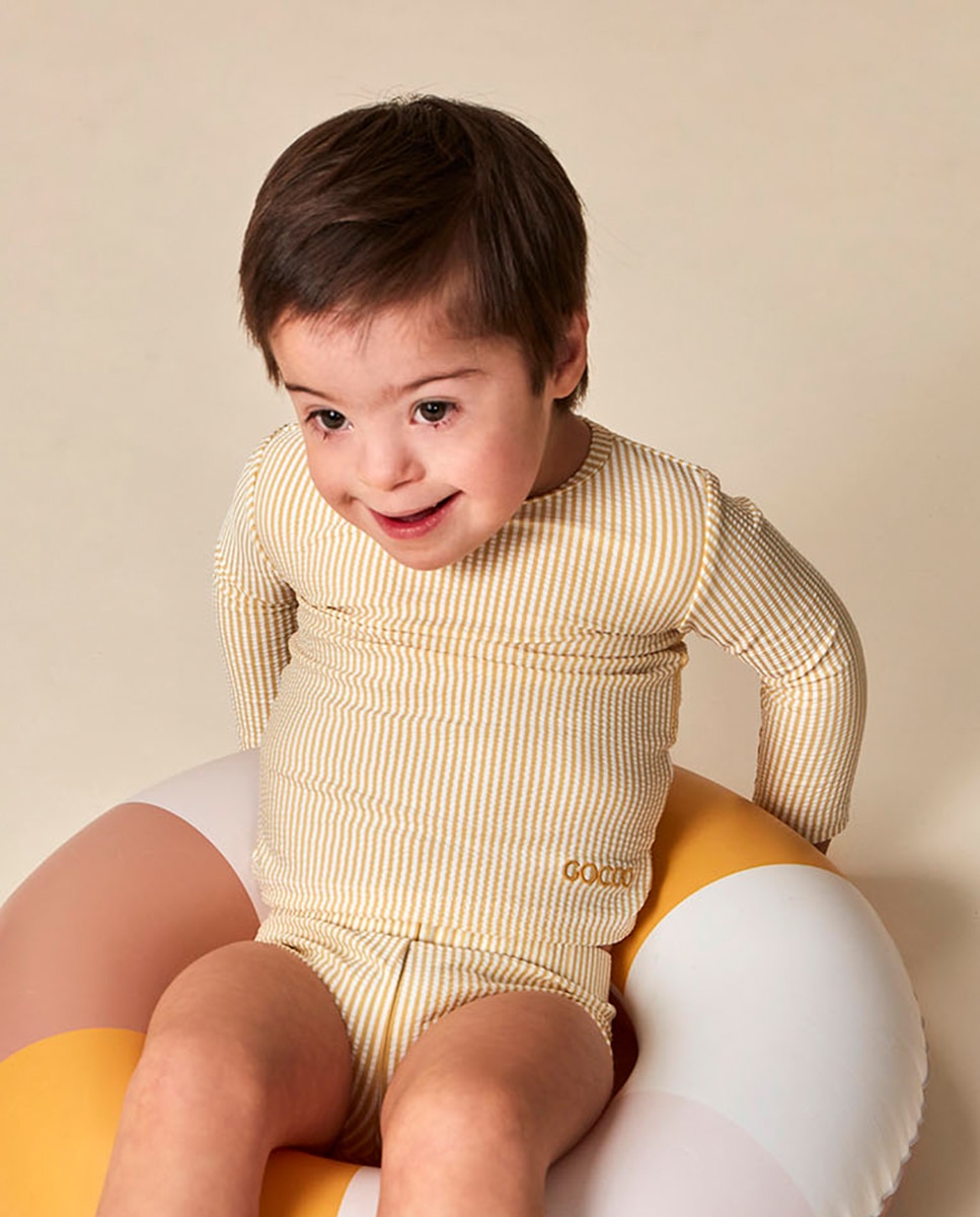 Camisola de Manga Comprida e em Seersucker Amarelo-1