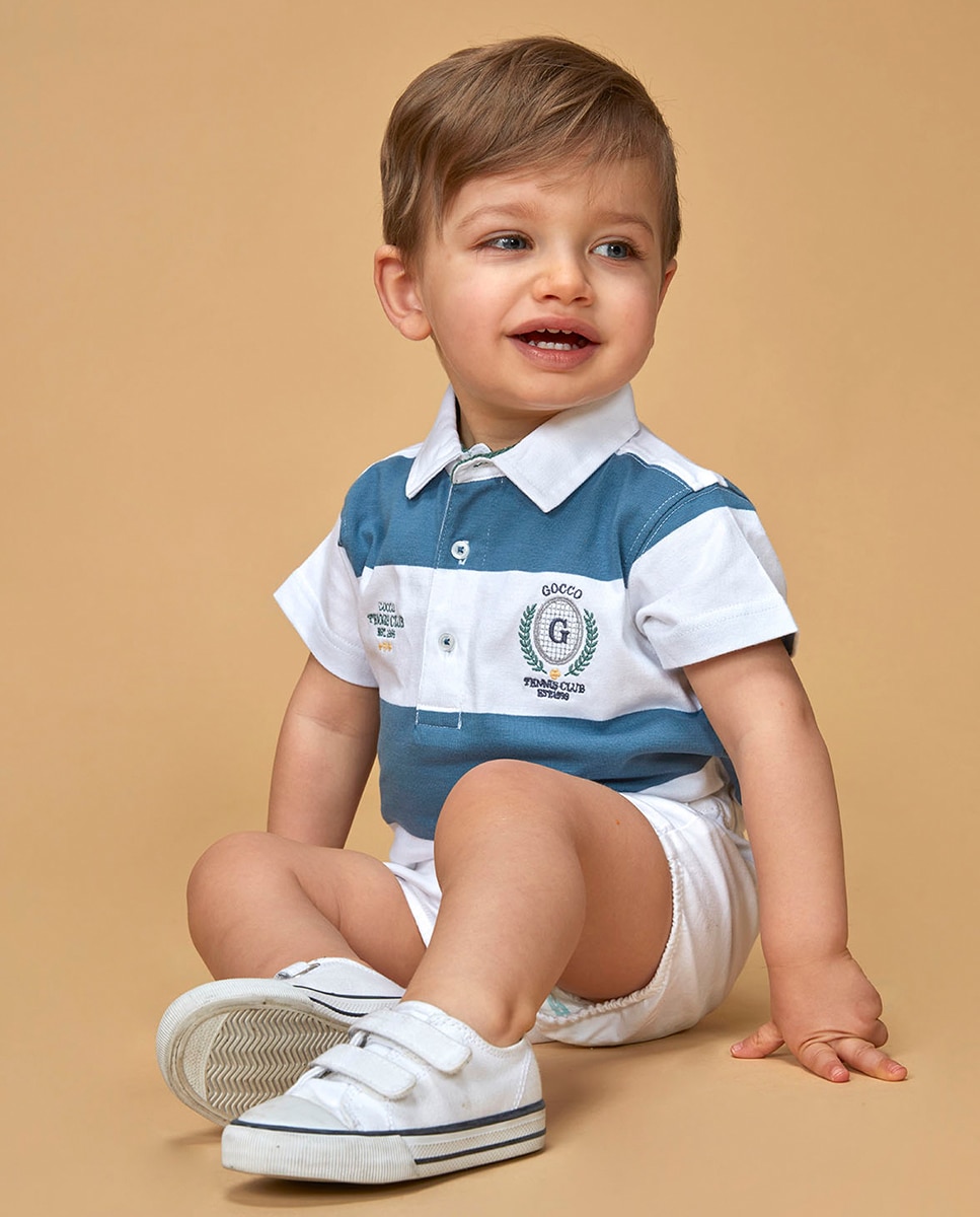 Polo rayas bordado tennis - Gocco - Azul claro Azul claro-1