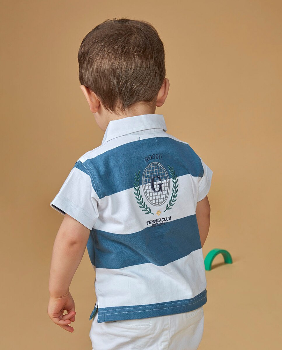Polo rayas bordado tennis - Gocco - Azul claro Azul claro-2