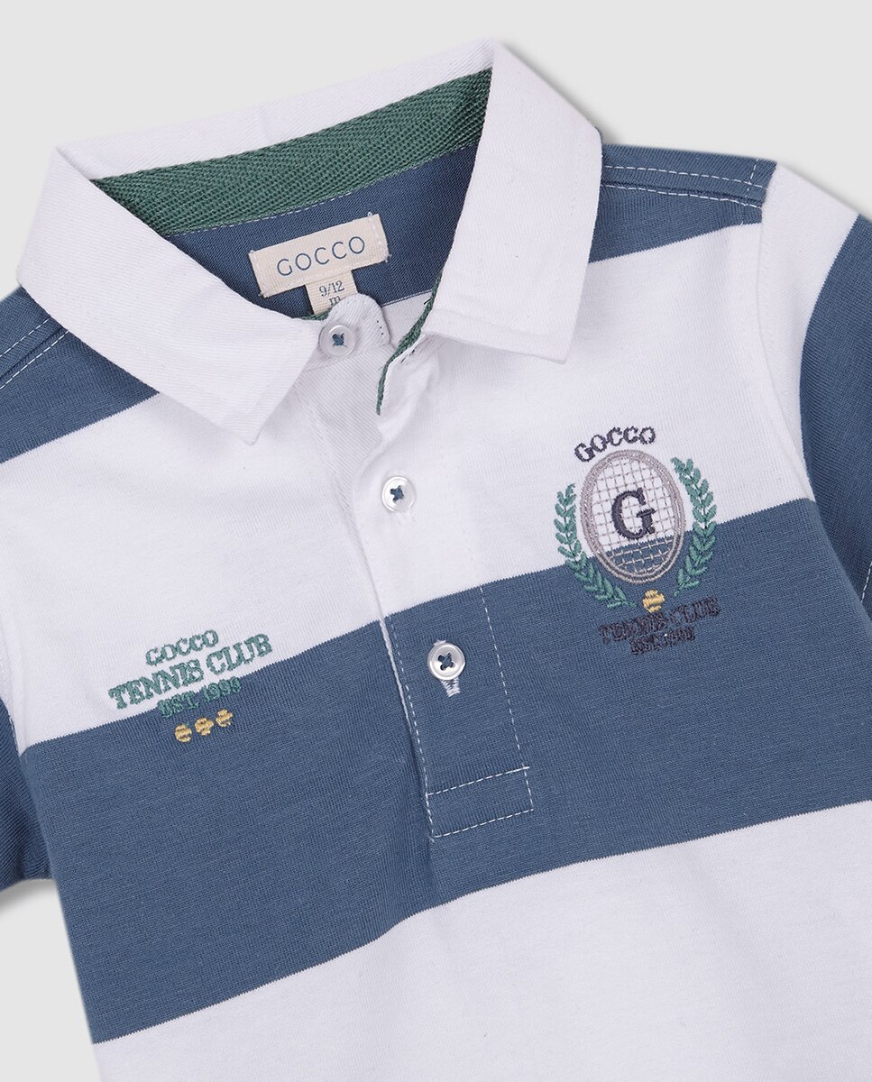 Polo rayas bordado tennis - Gocco - Azul claro Azul claro-5