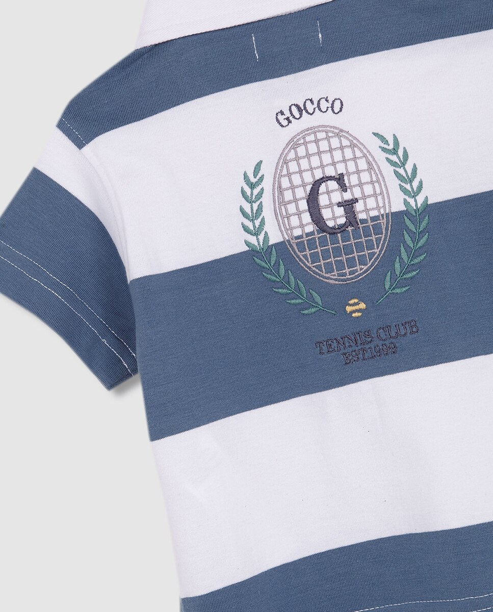 Polo rayas bordado tennis - Gocco - Azul claro Azul claro-6