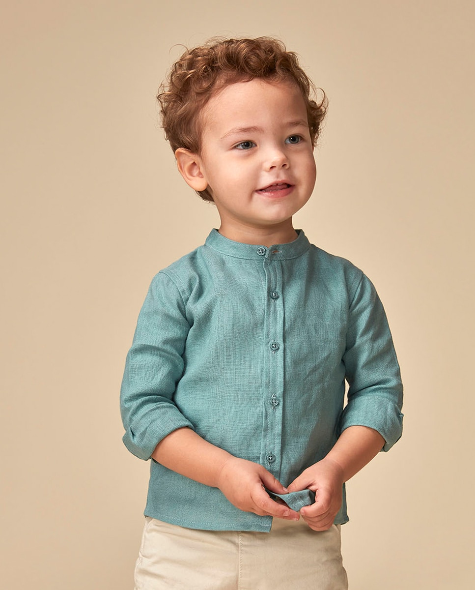 Camisa com gola à padre Gocco Verde-escuro-1